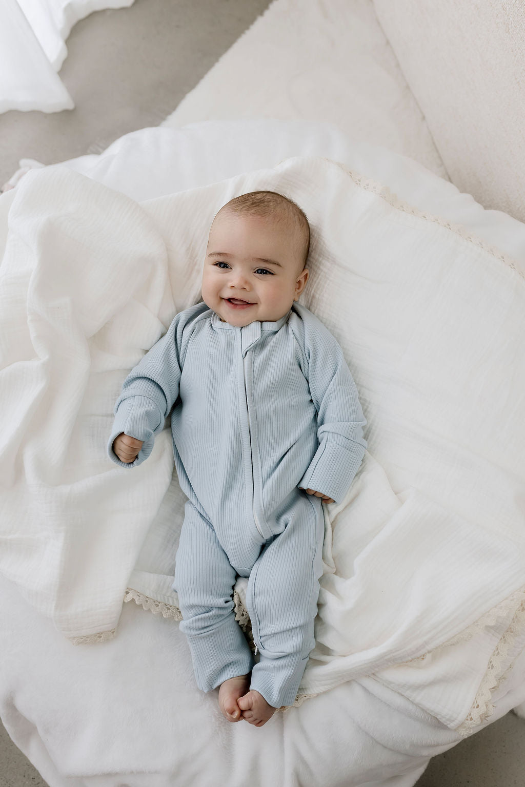 Soft Blue Ribb Zipsuit