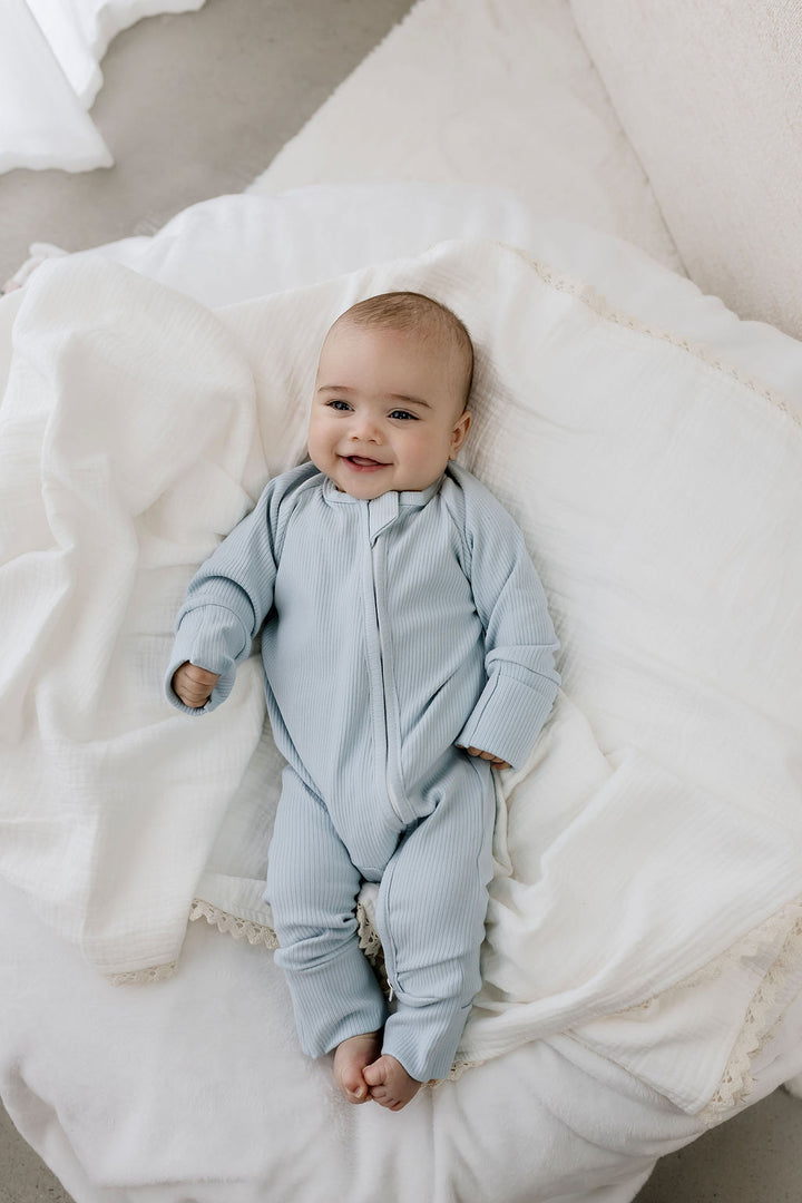Soft Blue Ribb Zipsuit