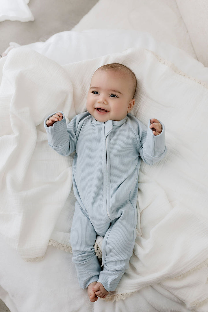 Soft Blue Ribb Zipsuit
