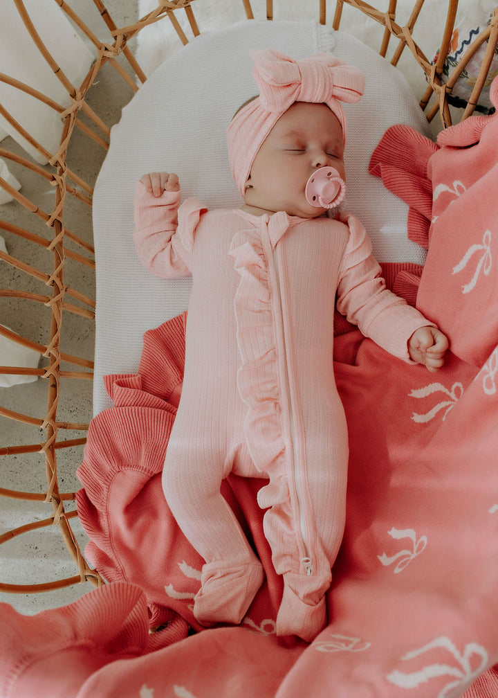 Reversible Knit Blanket | Pink Bows