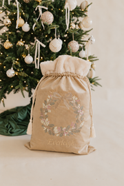 Deluxe Embroidered Santa Sack | Golden Wreath