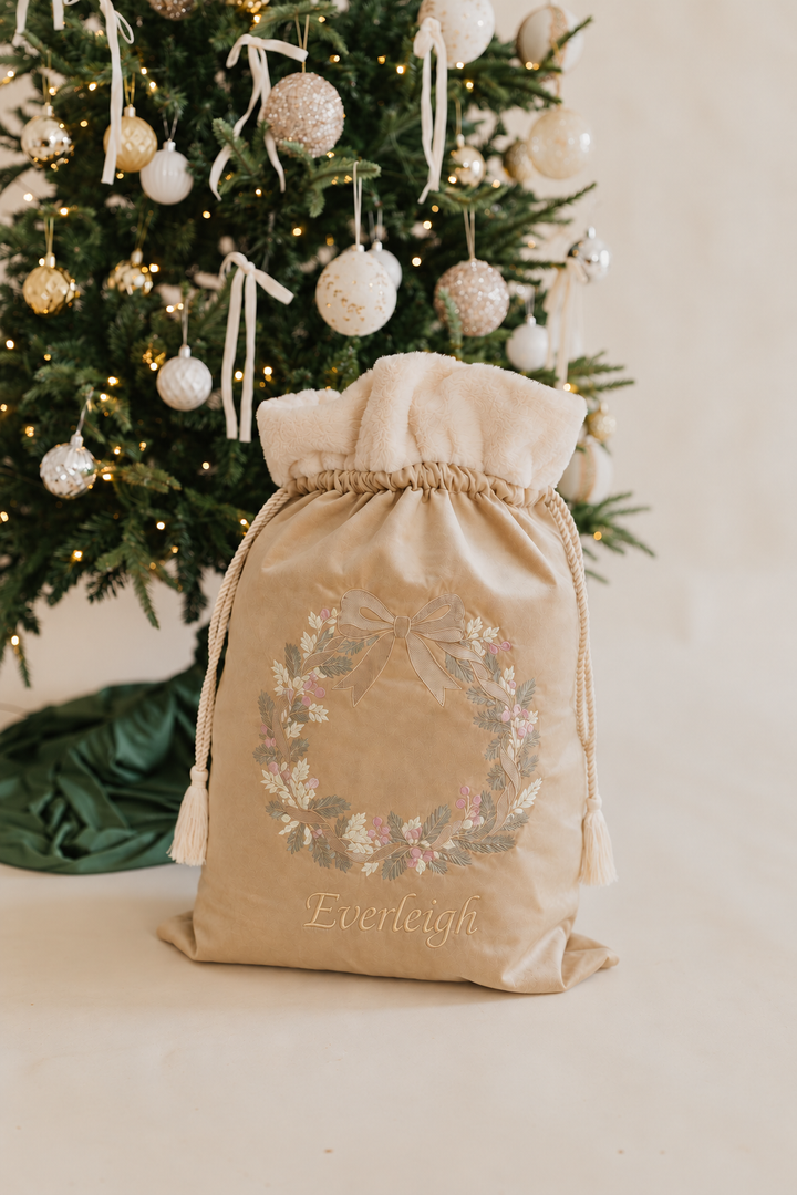 Deluxe Embroidered Santa Sack | Golden Wreath