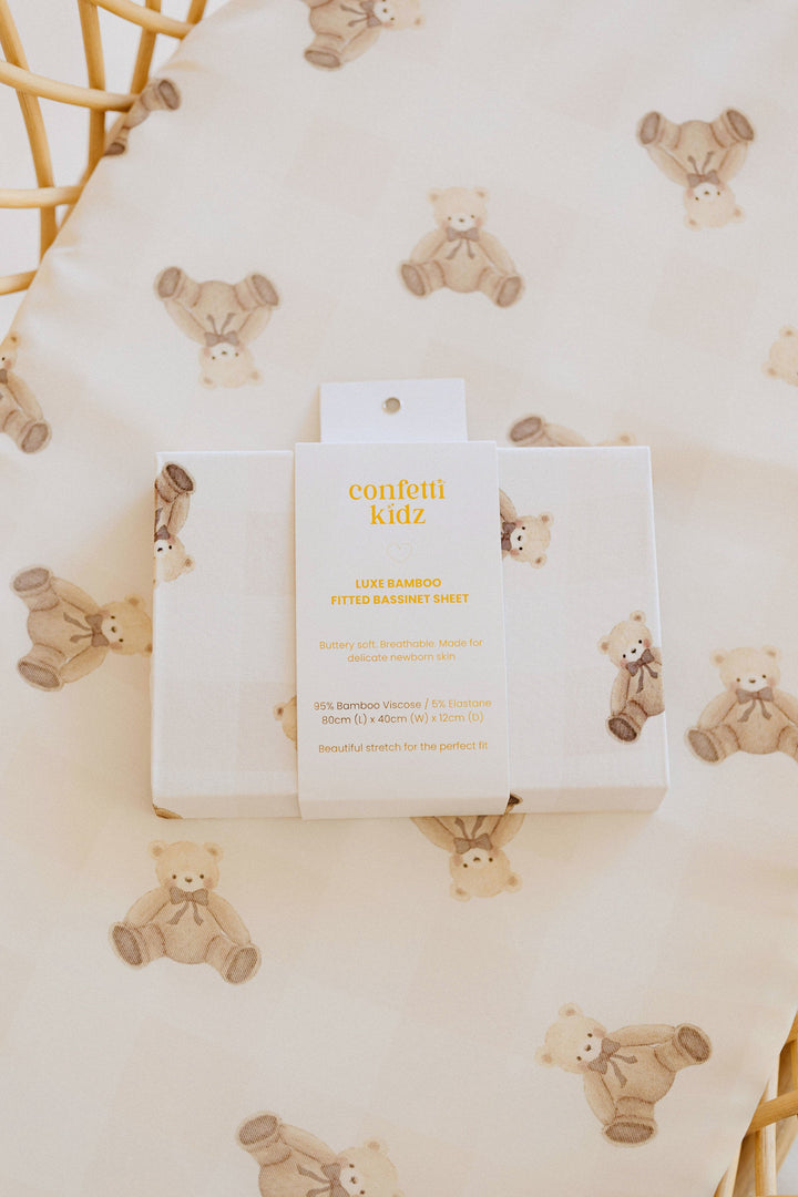 Gingham Teddy | Bassinett Sheet/Change Pad Cover