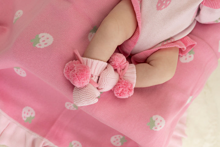 Baby Knit Booties | Pink Poms