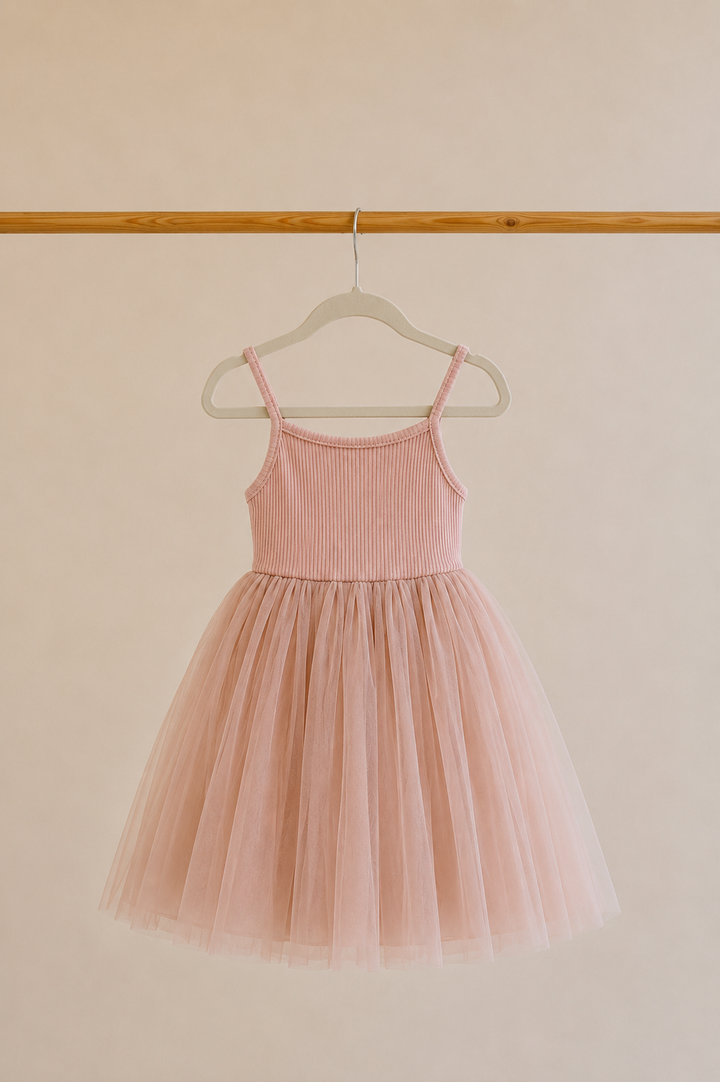 Ribbed Tulle Dress - Dusty Pink