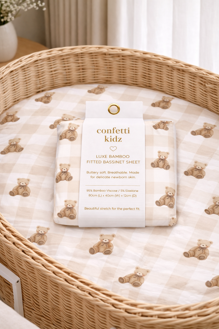 Gingham Teddy | Bassinett Sheet/Change Pad Cover
