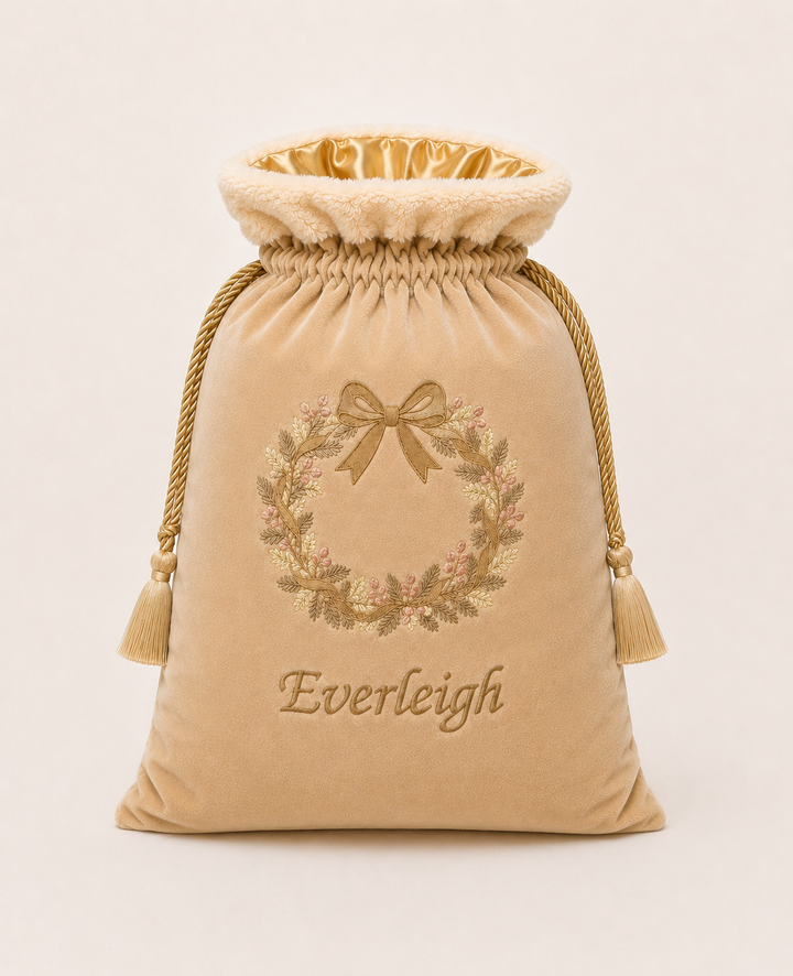 Deluxe Embroidered Santa Sack | Golden Wreath