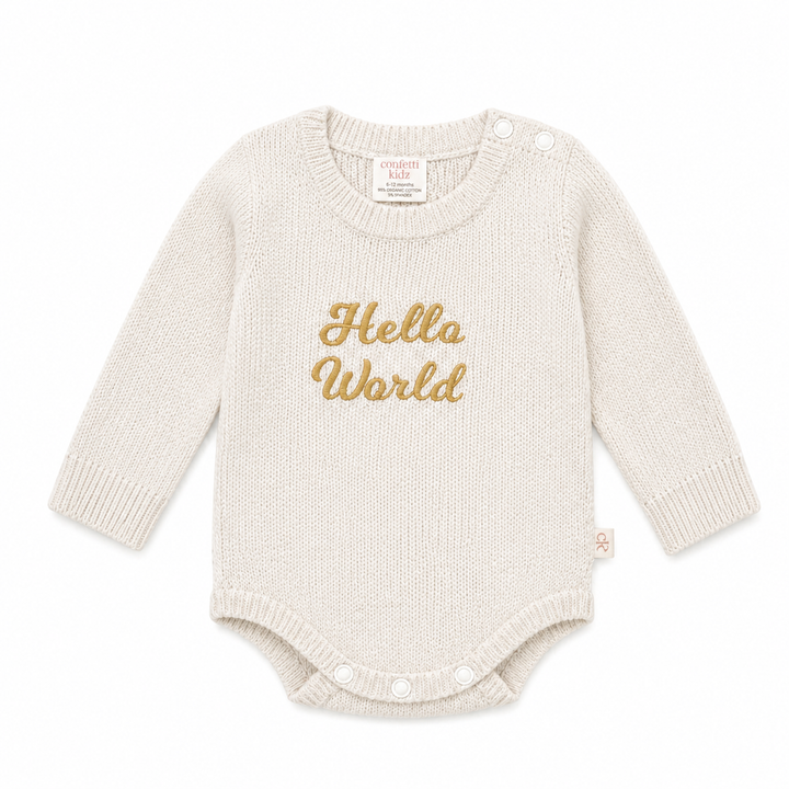 Hello World Knit Romper | Milk