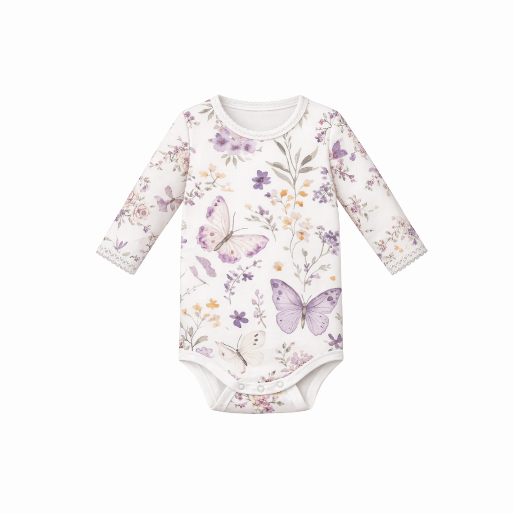 Lilac Butterflies - Long Sleeve Bodysuit
