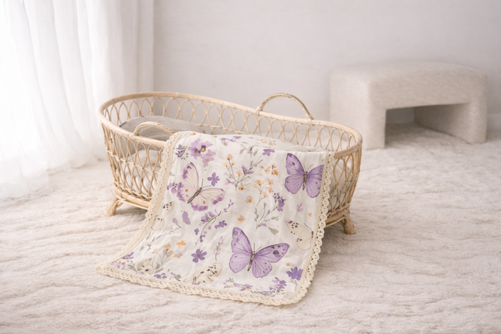 Lilac Butterflies | Muslin Blanket