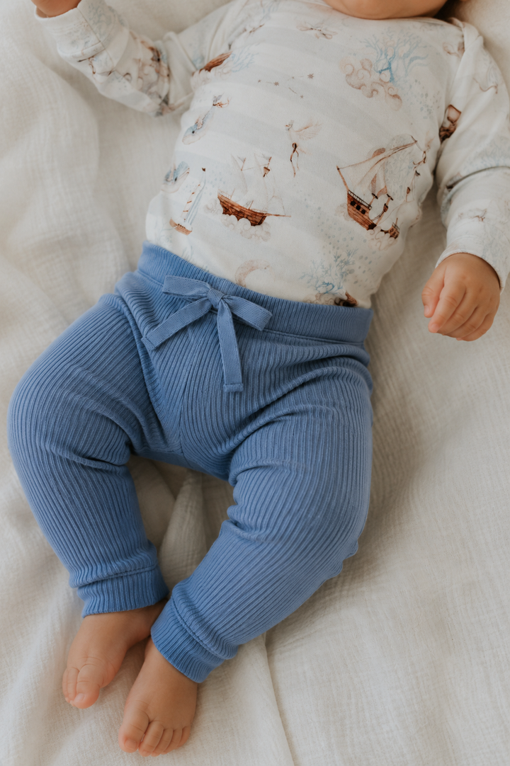 Dusty Blue Ribbed Leggings
