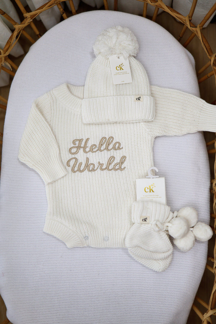 Hello World Knit Romper | Milk