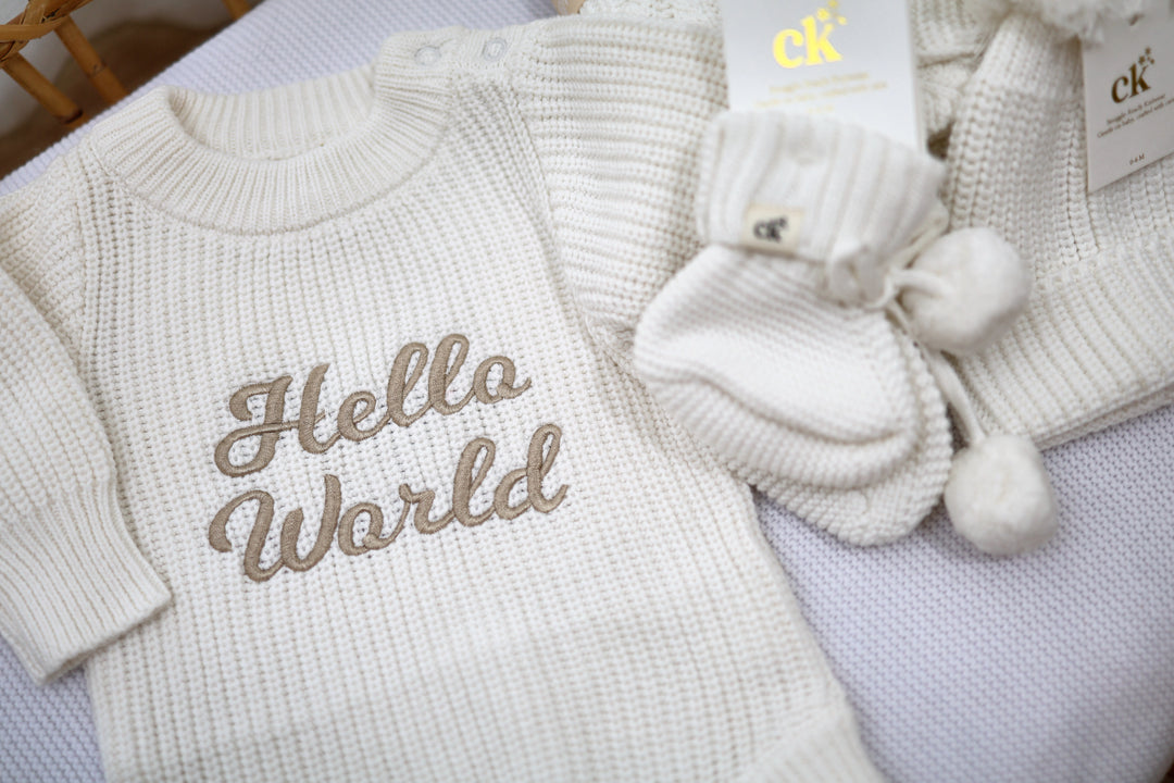 Hello World Knit Romper | Milk