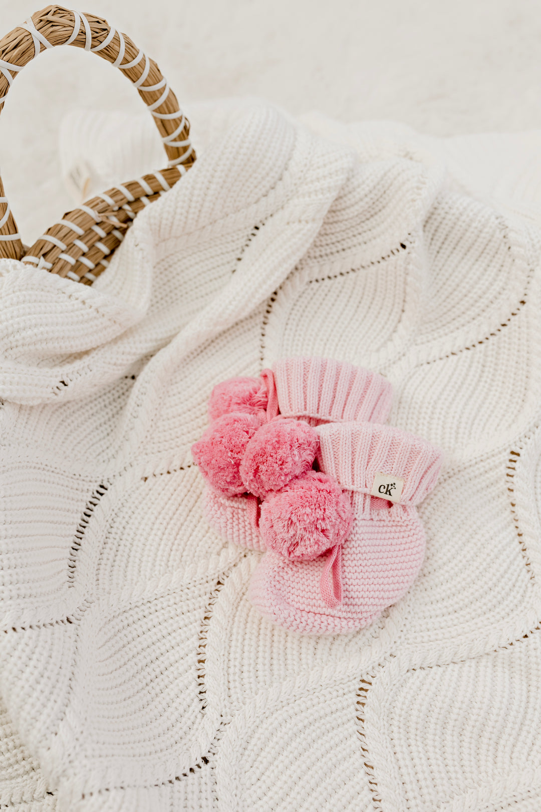 Baby Knit Booties | Pink Poms